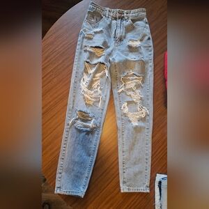 SHEIN Light Blue Distressed Women Jeans